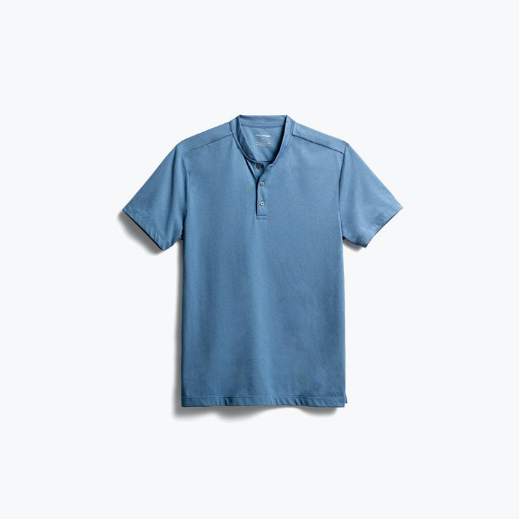 Men's Recycled Composite Merino Short Sleeve Henley - Storm Blue